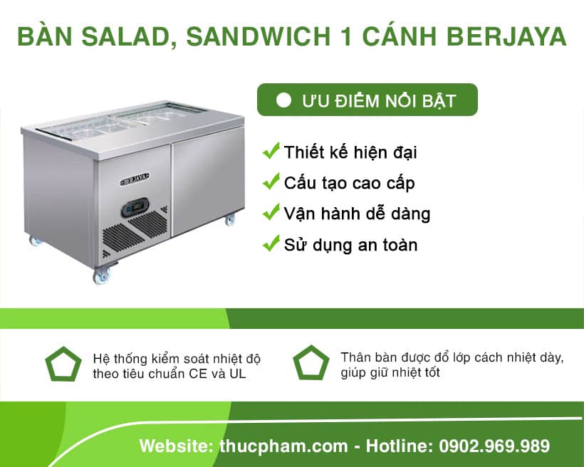 Bàn Salad Sandwich 1 Cánh Berjaya BS1D/SSCF4/Z