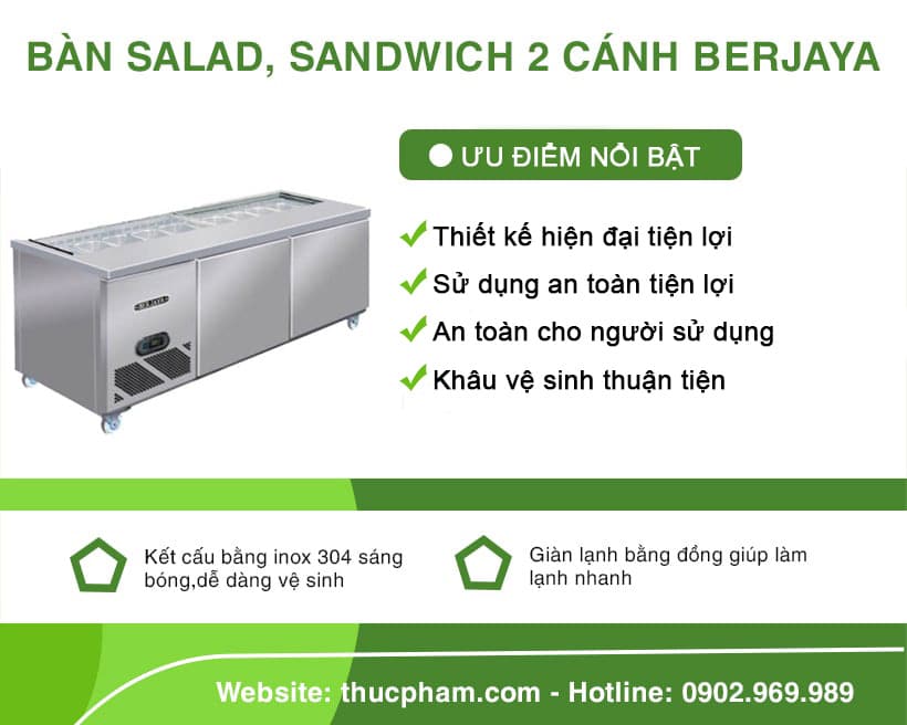 Bàn Salad Sandwich 2 Cánh Berjaya BS2D/SSCF6/Z