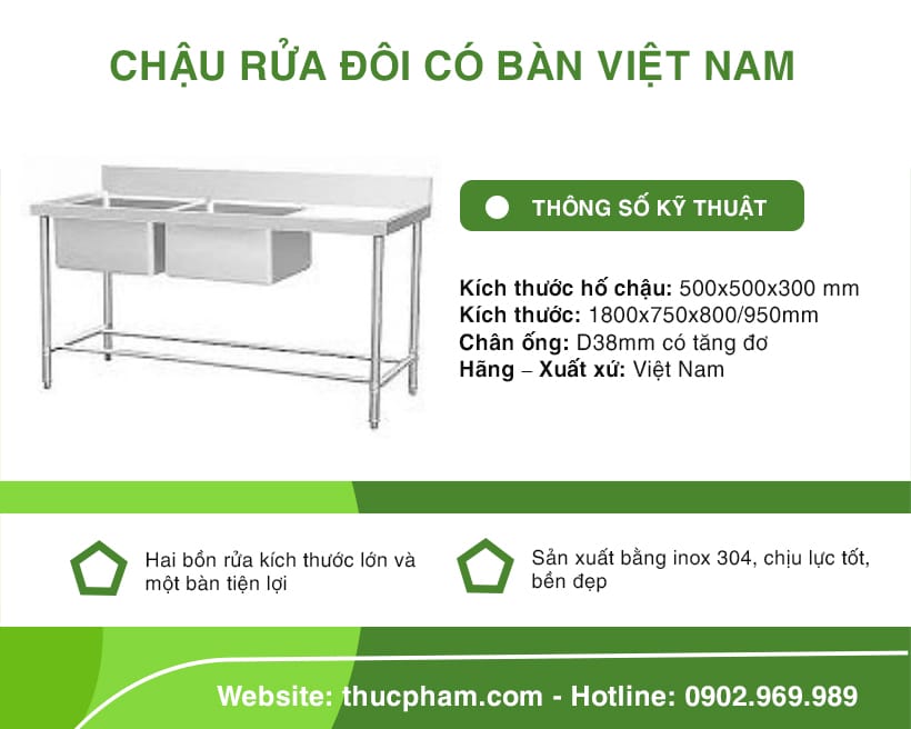 Chậu Rửa Đôi Có Bàn Việt Nam