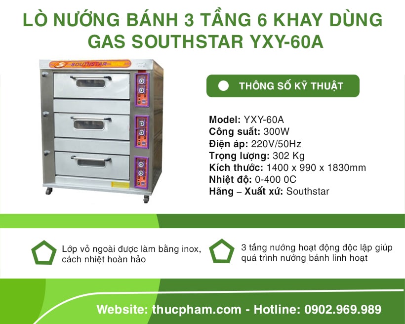 Lò nướng bánh 3 tầng 6 khay dùng gas Southstar YXY-60A
