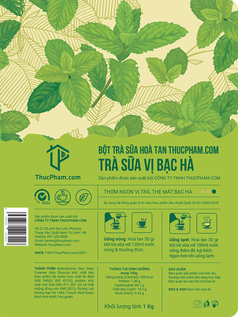 Bột Trà Sữa Hòa Tan ThucPham.com Vị Bạc Hà