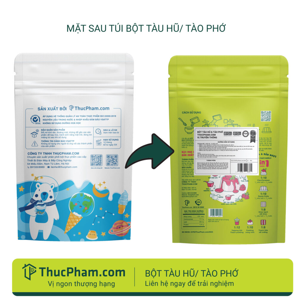 thay đổi bao bì Bột Tàu Hũ mặt sau
