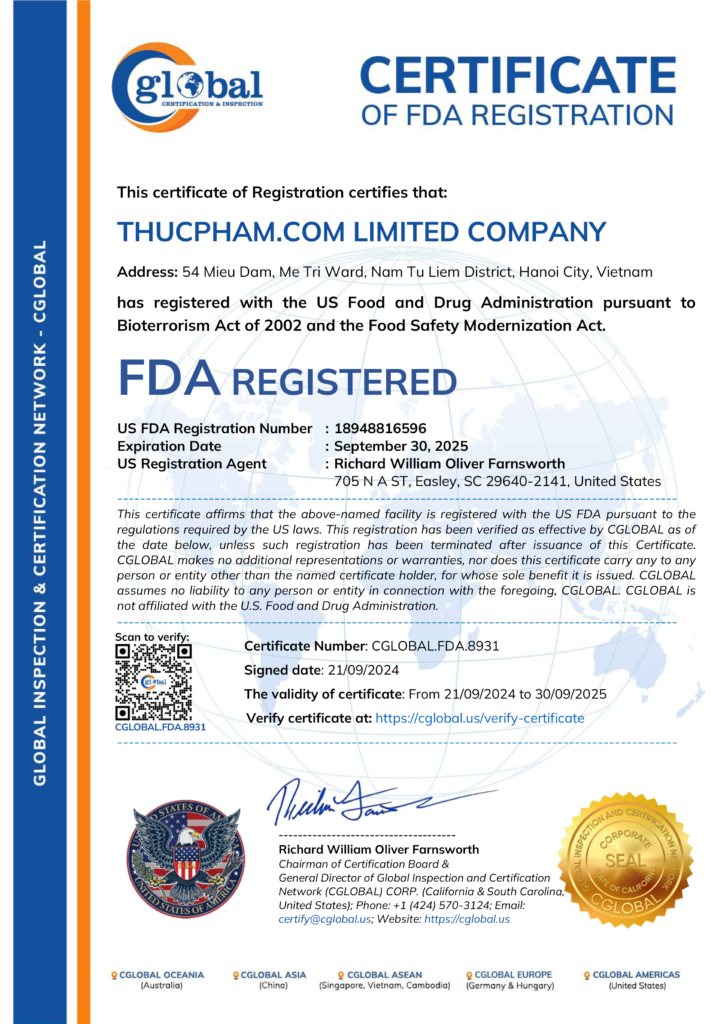 Thucpham.com chứng nhận FDA