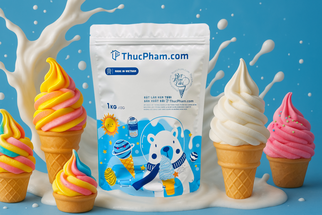 1kg bột làm kem làm được bao nhiêu chiếc ốc quế? Cách tính chuẩn 2026 4 Bột làm kem tươi ThucPham.com 1kg dùng để làm khoảng 180–250 chiếc kem ốc quế