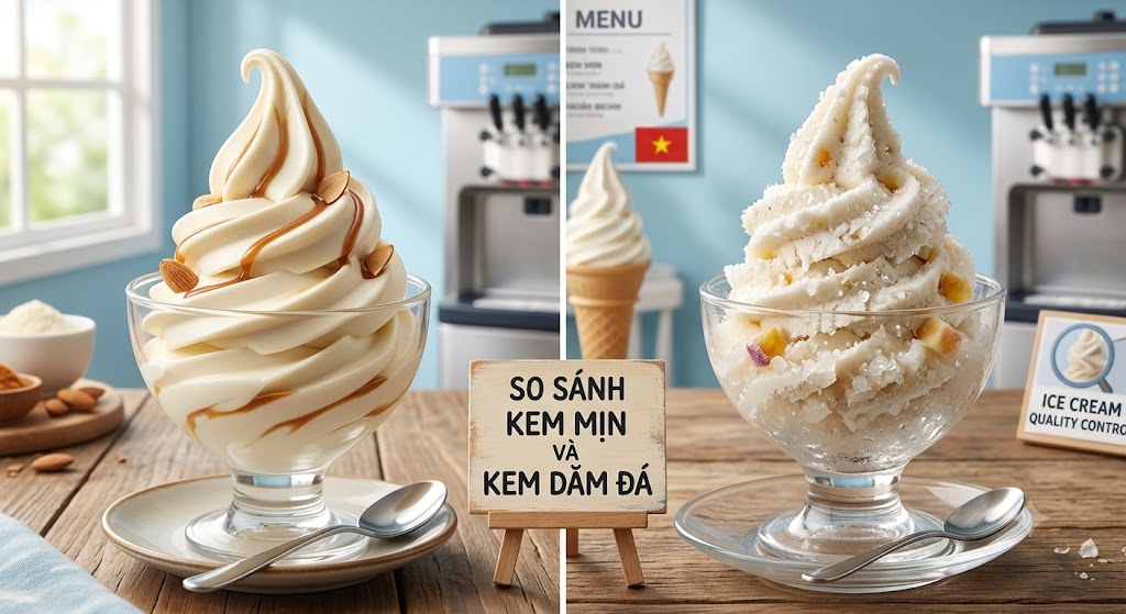 10 tiêu chí đánh giá bột làm kem chất lượng trước khi mua (Cập nhật 2026) 6 So sánh bột làm kem mịn chất lượng và bột làm kem bị vón cục do hút ẩm