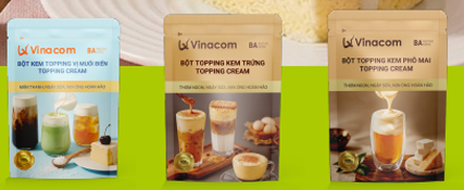 Vinacom/ThucPham.com tham gia Vietnam International Sourcing 2026 – Hẹn gặp tại Booth A1 11 Bộ ba bột Topping Cream Vinacom gồm vị muối biển kem trứng và phô mai cho trà sữa và cà phê