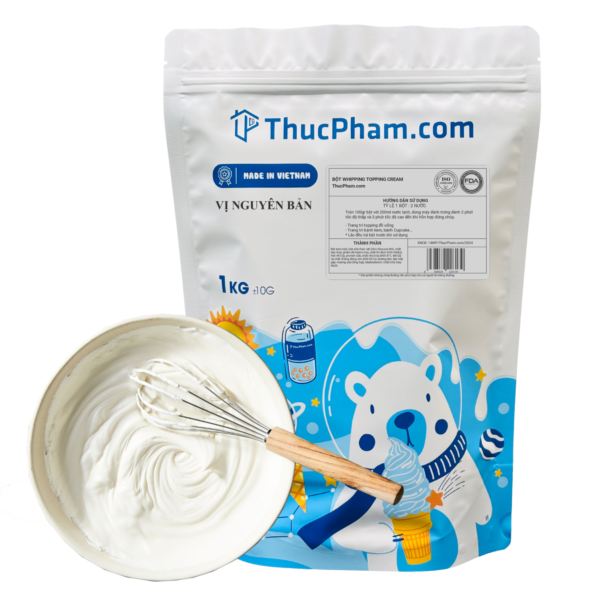 Bột Whipping Cream Là Gì? Hướng Dẫn Đầy Đủ Từ A-Z Cho Người Mới Bắt Đầu 9 Bột Whipping Topping Cream ThucPham.com 1kg tạo kem bông mịn, giữ form tốt, dùng làm kem tươi, bánh và pha chế