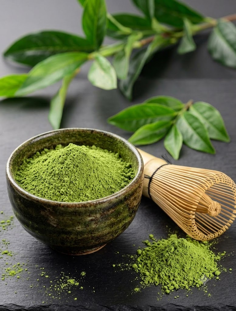 Bột Matcha Latte Và Matcha Nguyên Chất Khác Nhau Như Thế Nào? So Sánh Chi Tiết Từ A–Z 8 Bát bột matcha nguyên chất màu xanh đậm kèm chổi pha trà chasen chuẩn Nhật