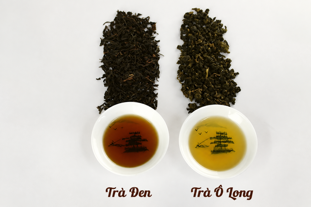 Trà Đen Và Trà Ô Long Khác Nhau Như Thế Nào? 4 so sanh tra xanh tra den tra o long nguyen lieu pha che fnb